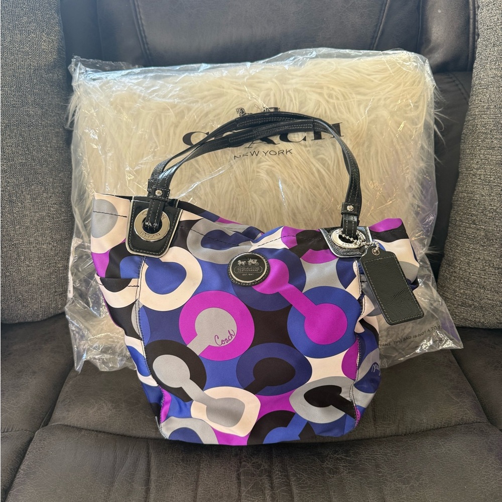 Coach Multicolor Circle Print Shoulder Bag - Purple/Blue/Black